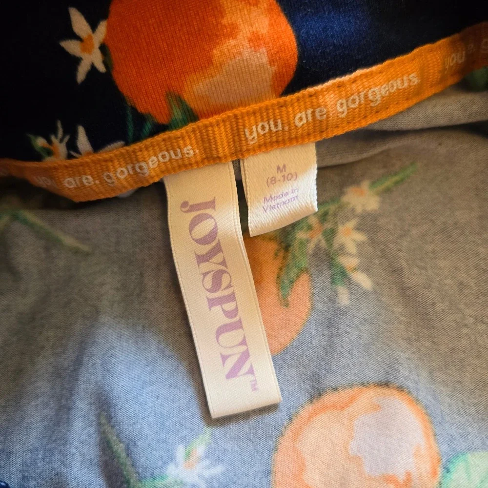 Joyspun Navy Orange Print Pajama Set Short Sleeve Button Up Shorts Womens Medium